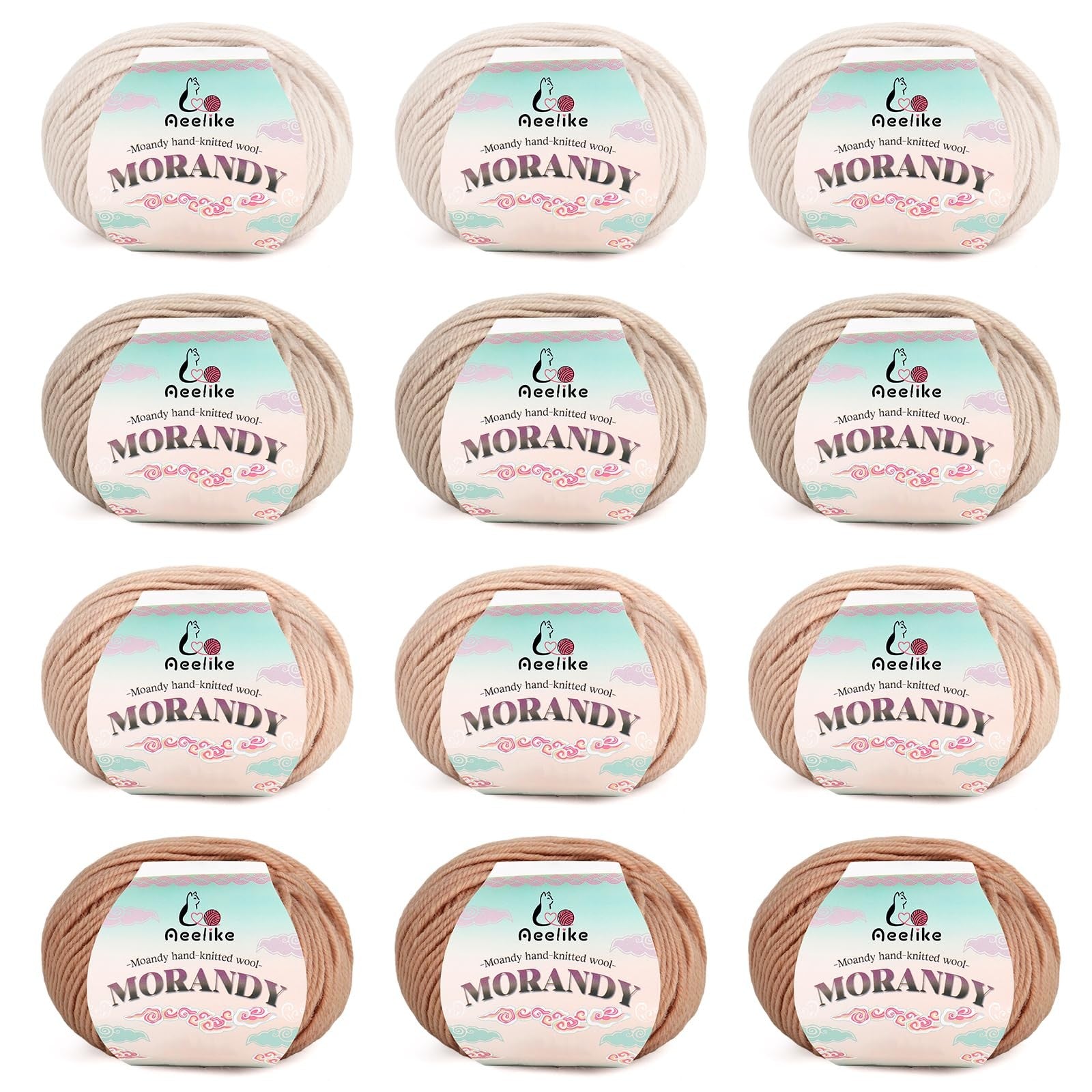 Knitting Yarn 12 Pack Double Acrylic Wool 50g – Camel Shades