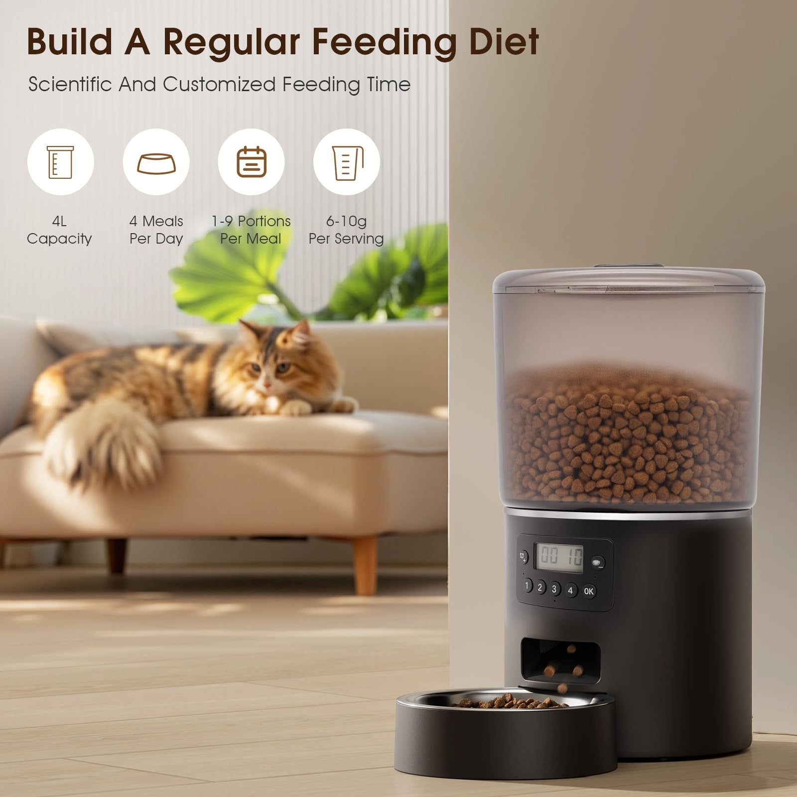 Automatic Cat Feeder Programmable 4 Meals Daily – 3-4L Capacity