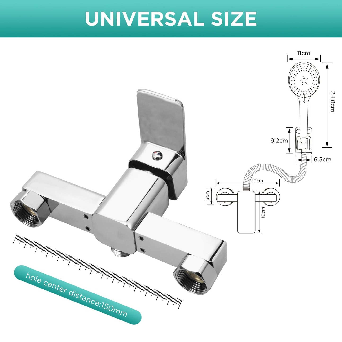 Wall-Mounted Shower Mixer Tap Set Chrome 3-Spray Head 1.5m Hose – G1/2"