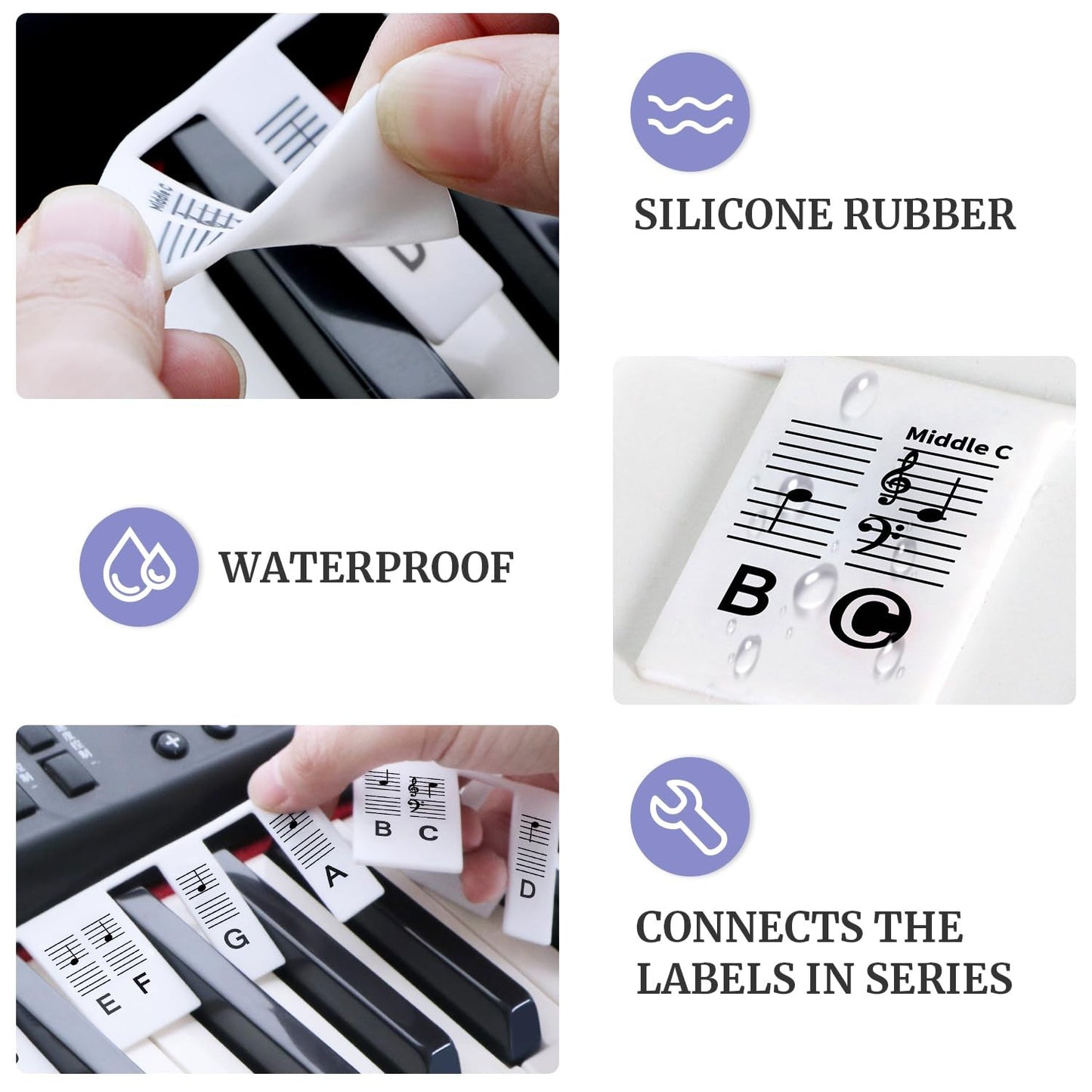 Piano Removable Piano Keyboard Note Labels to Key Keyboards Silicone Black 61Key