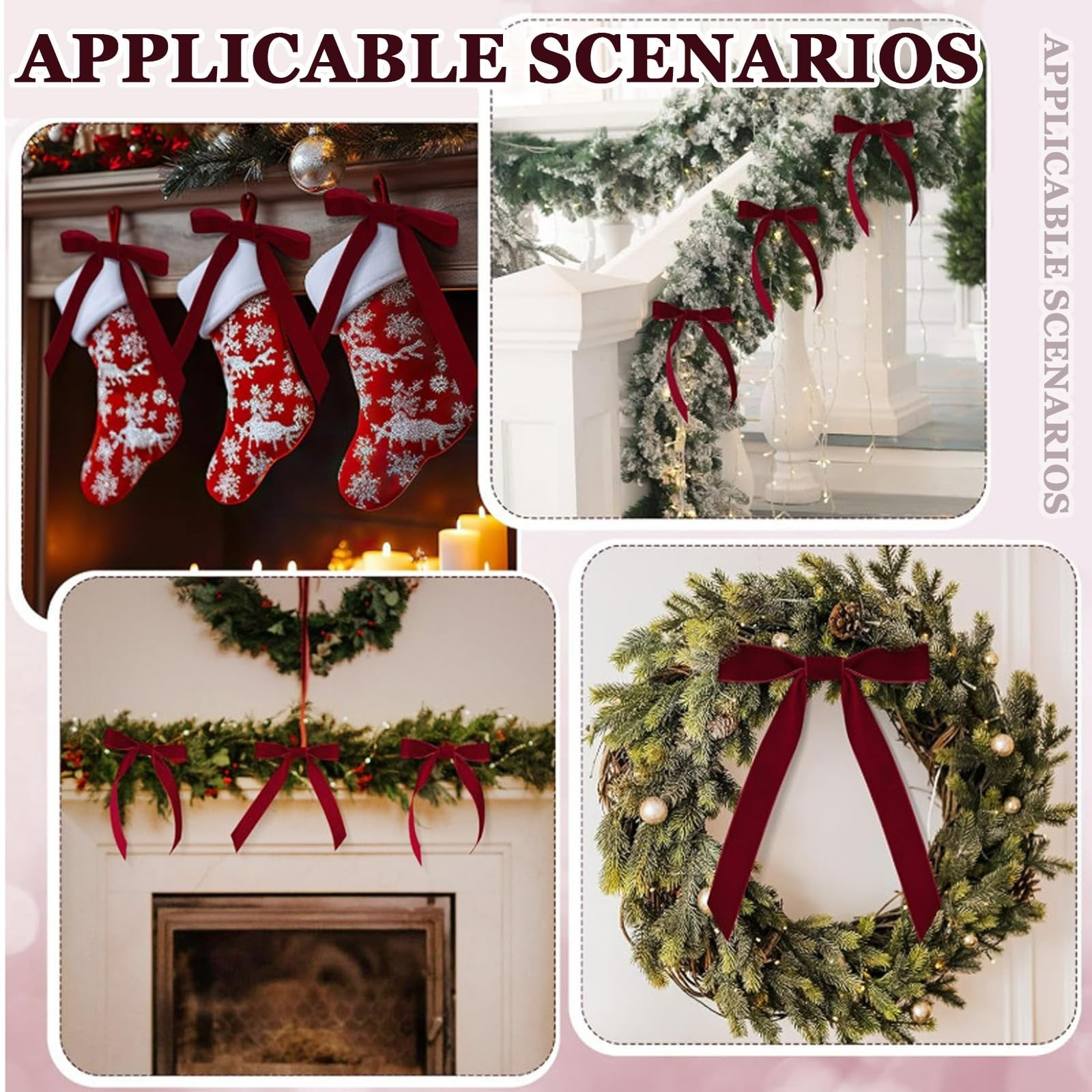 12pcs Burgundy Christmas Tree Decorations Velvet Bows with Twist Ties