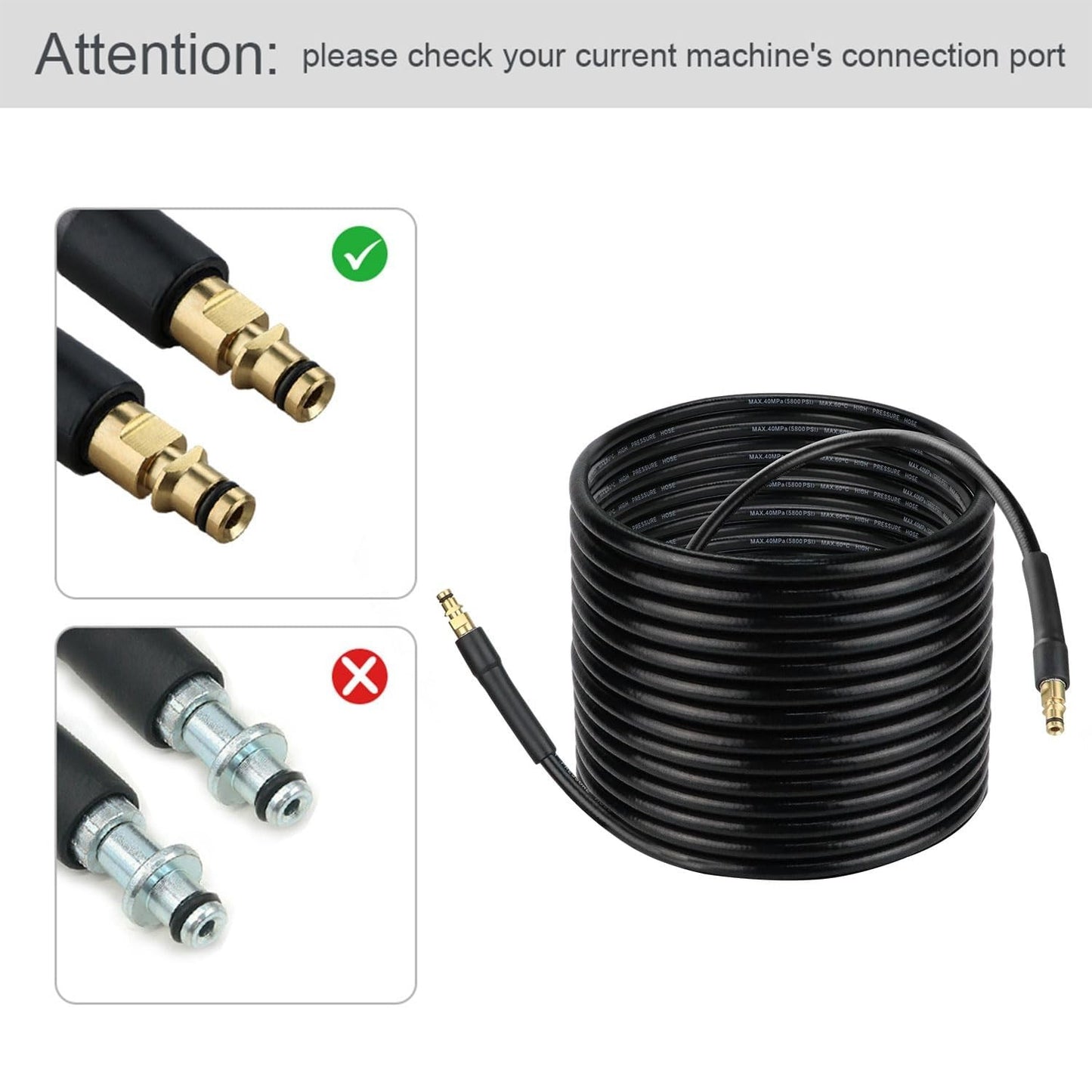 Pressure Washer Hose 20m 5800PSI High Pressure Replacement Hose – Quick