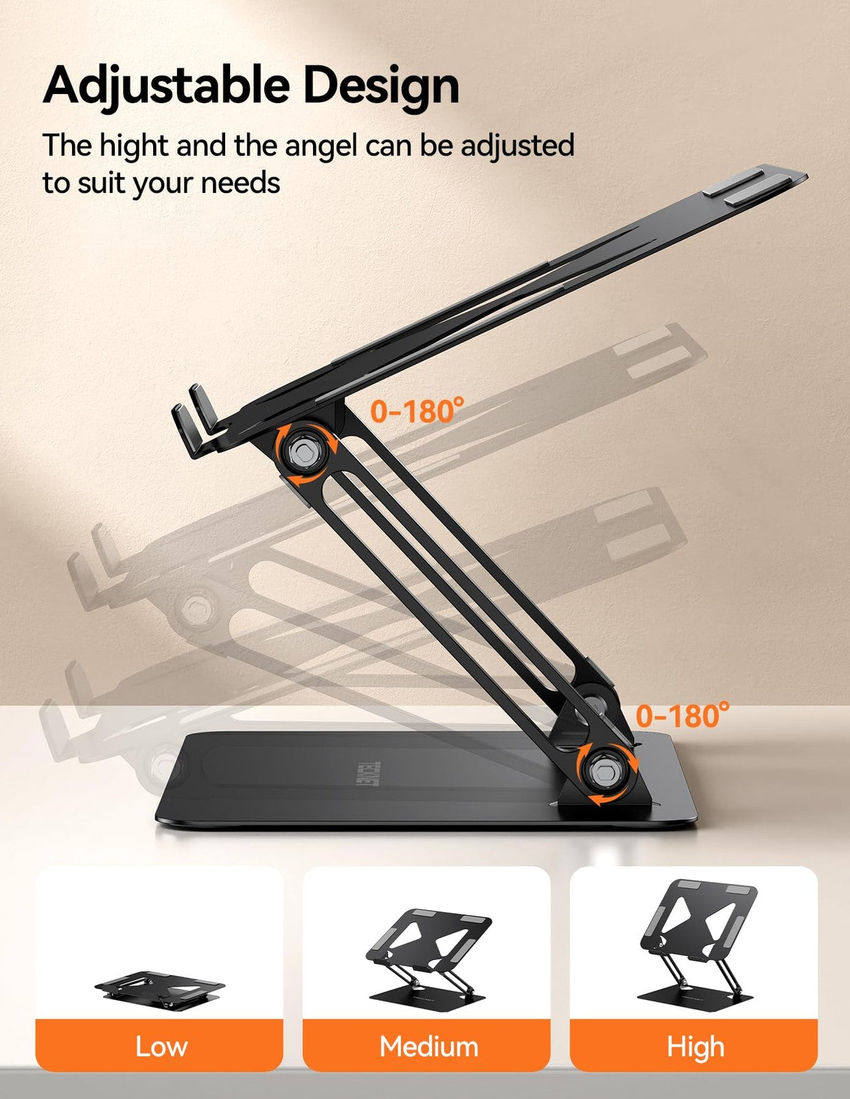 Laptop Stand Adjustable Metal Riser for 11–17.3in Laptops Ergonomic Portable