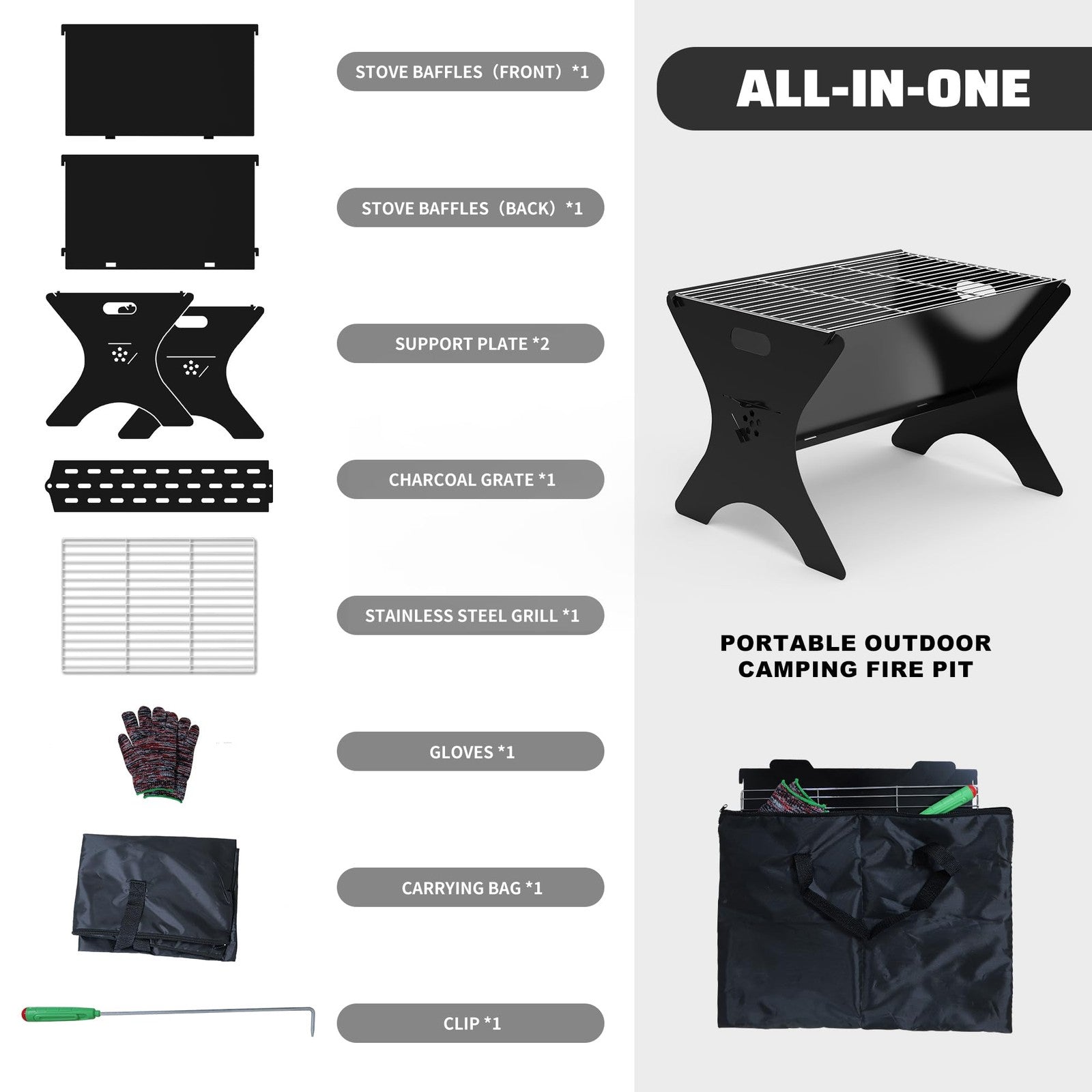 Frost IX Camping Fire Pit - Portable Campfire Grill with Cooking Grills