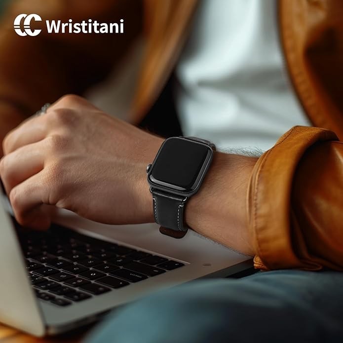 Leather Strap for Apple Watch Compatible 49mm-40mm – Genuine Leather, Black