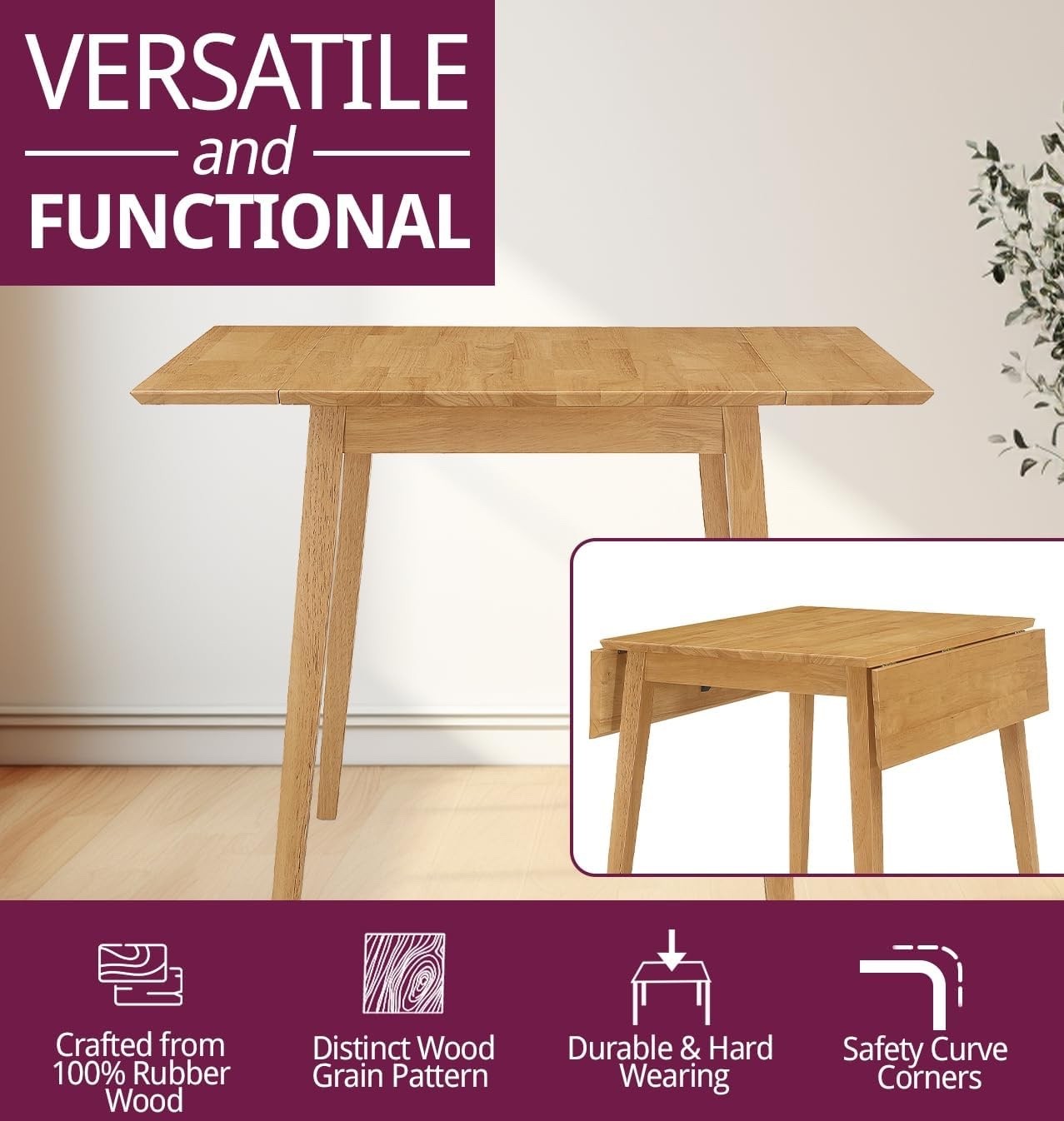 Light Oak Drop Leaf Dining Set – Wooden Dinner Table with 2 Chairs