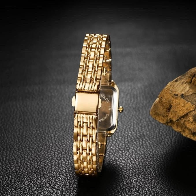 Women's Square Analog Quartz Bracelet Watch Stainless Steel Strap – Gold