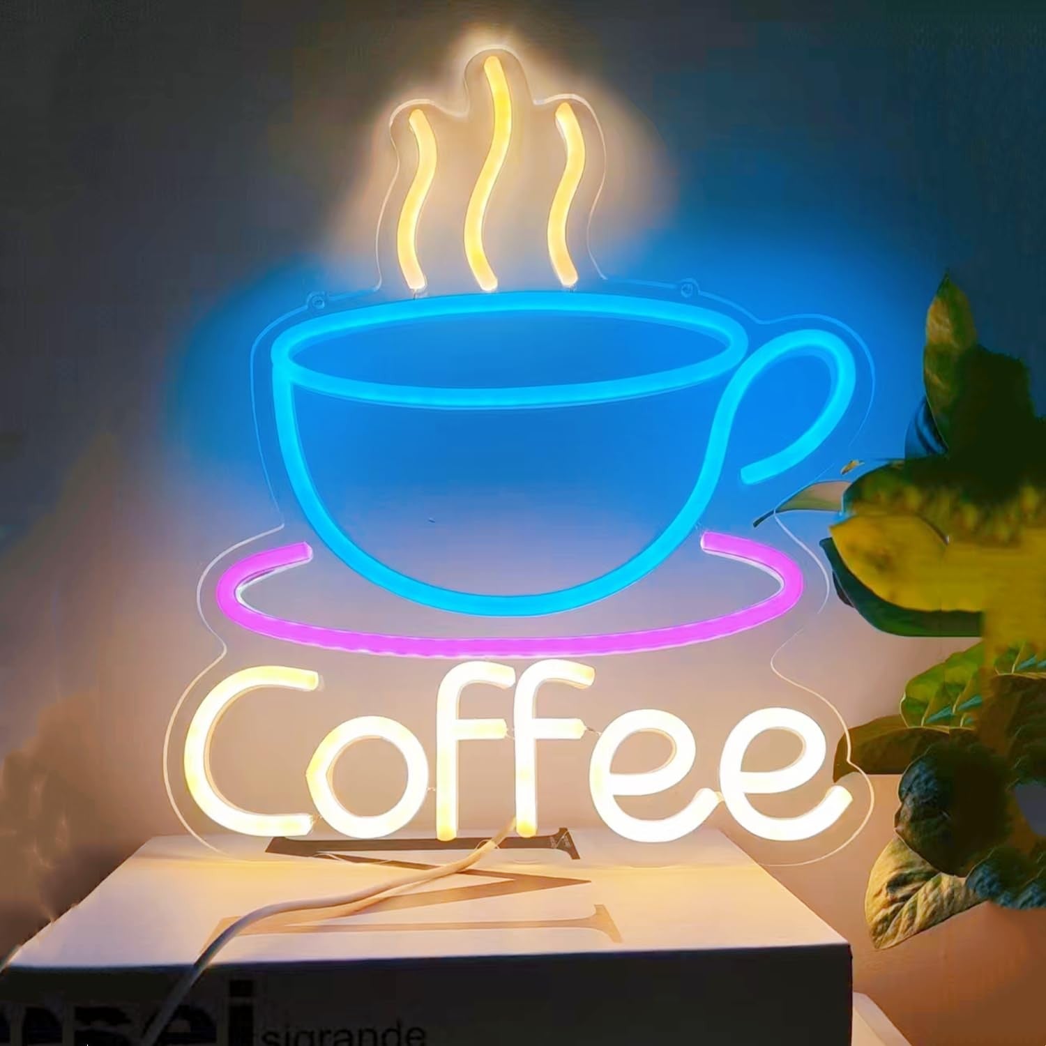 LED Coffee Cup Neon Sign 5V USB Powered Acrylic Neon Lights Dimmable Switch