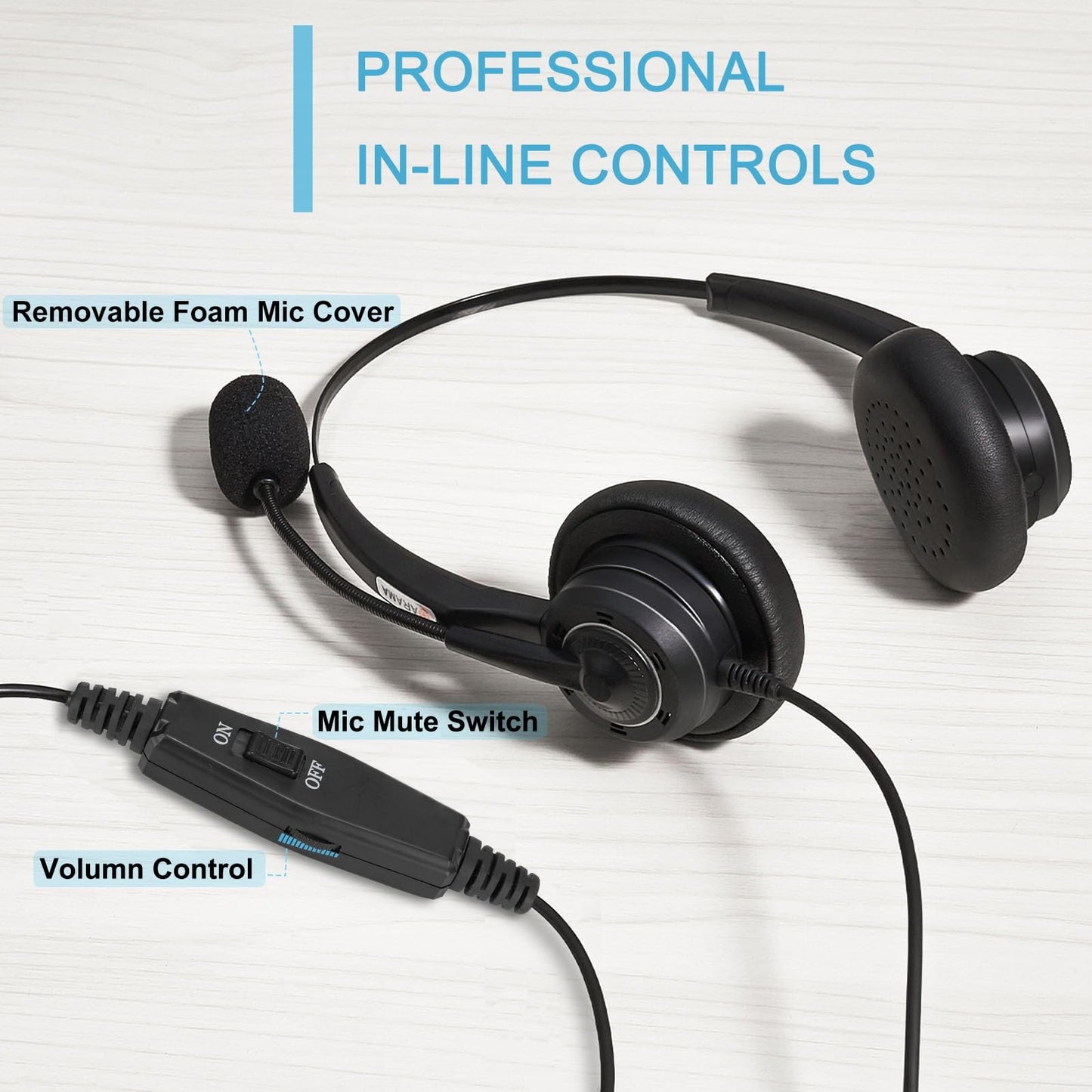Arama RJ9 Telephone Headset with Microphone Noise Cancelling Office RJ9