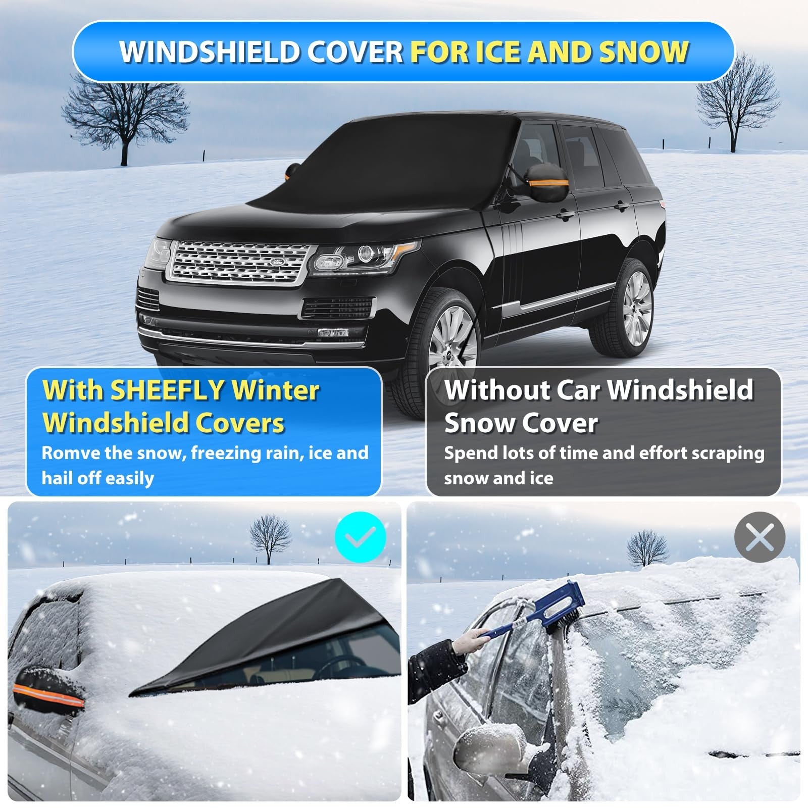 SHEEFLY Car Windscreen Cover for Winter, Car Windshield Cover for Ice and Snow