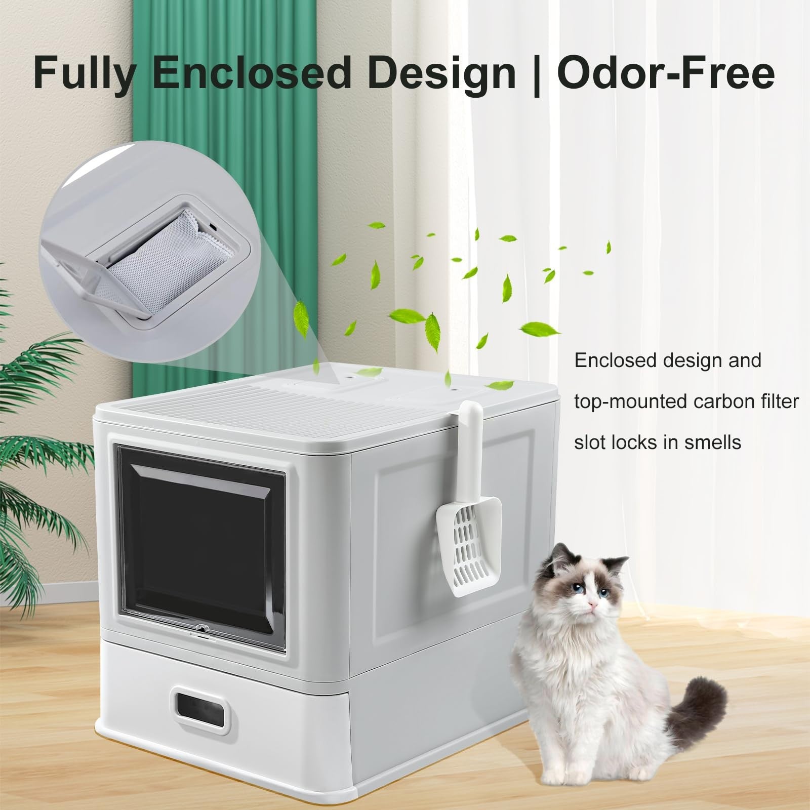 Stainless Steel Enclosed Cat Litter Box XL Leak-Proof Lid Drawer Odor Resistant