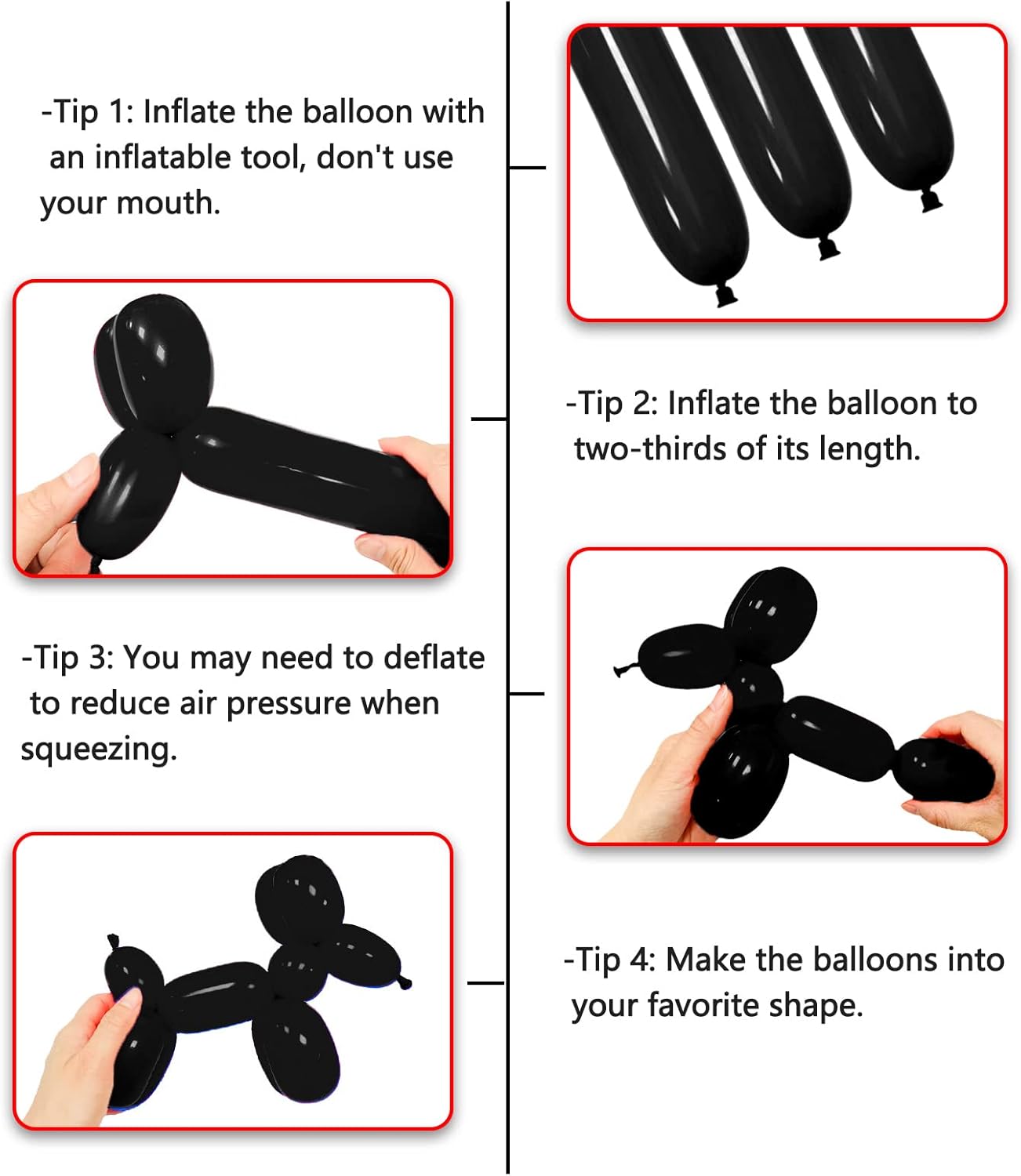 Black Modelling Balloons 100Pcs Thickening Latex Twisting Balloons for Animal Models – Black