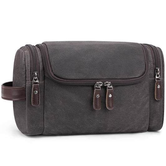 Travel Toiletry Bag for Men in Waxed Canvas – Grey