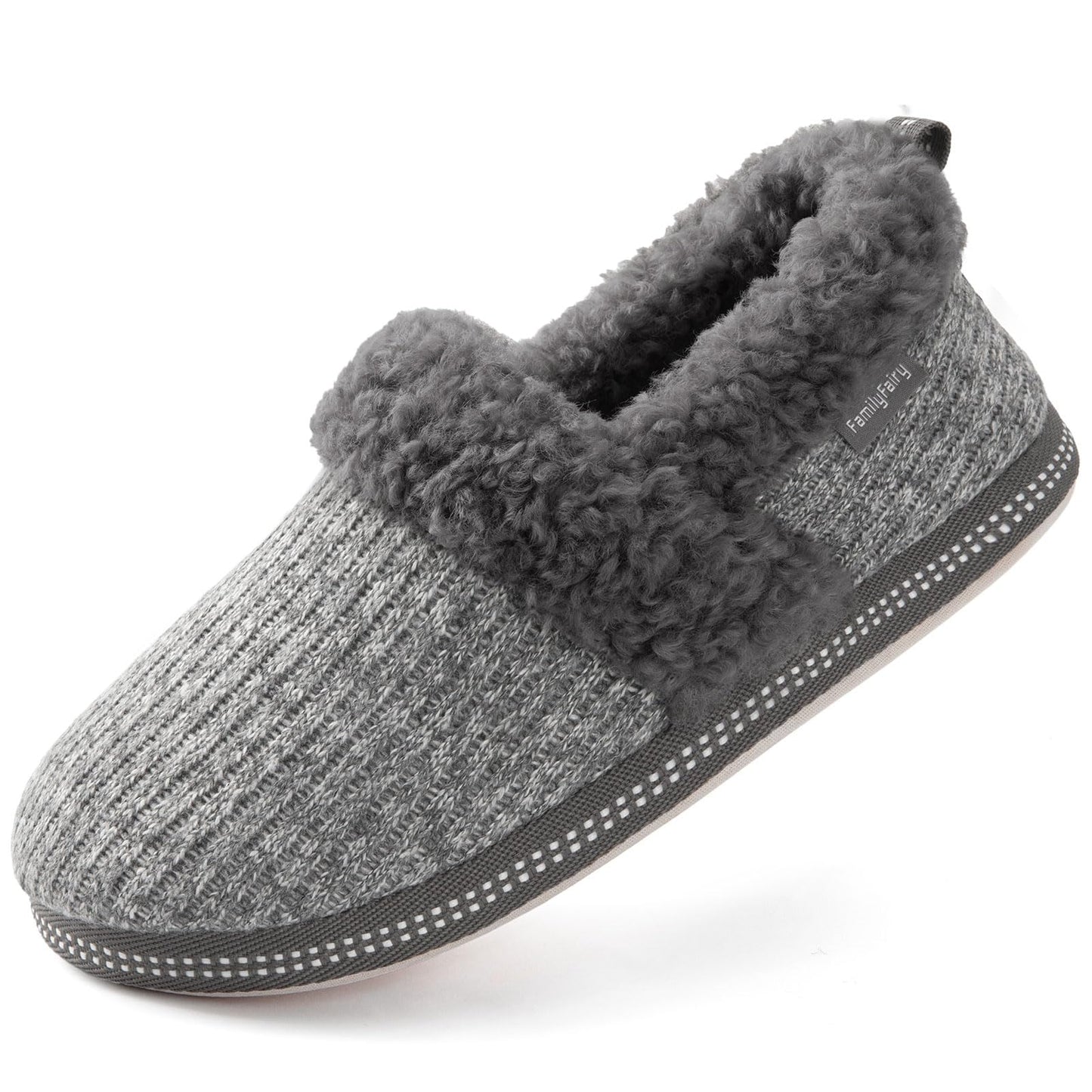 Women’s Fluffy Memory Foam House Slippers Cosy Indoor Warm Non-Slip – Grey UK 3-4