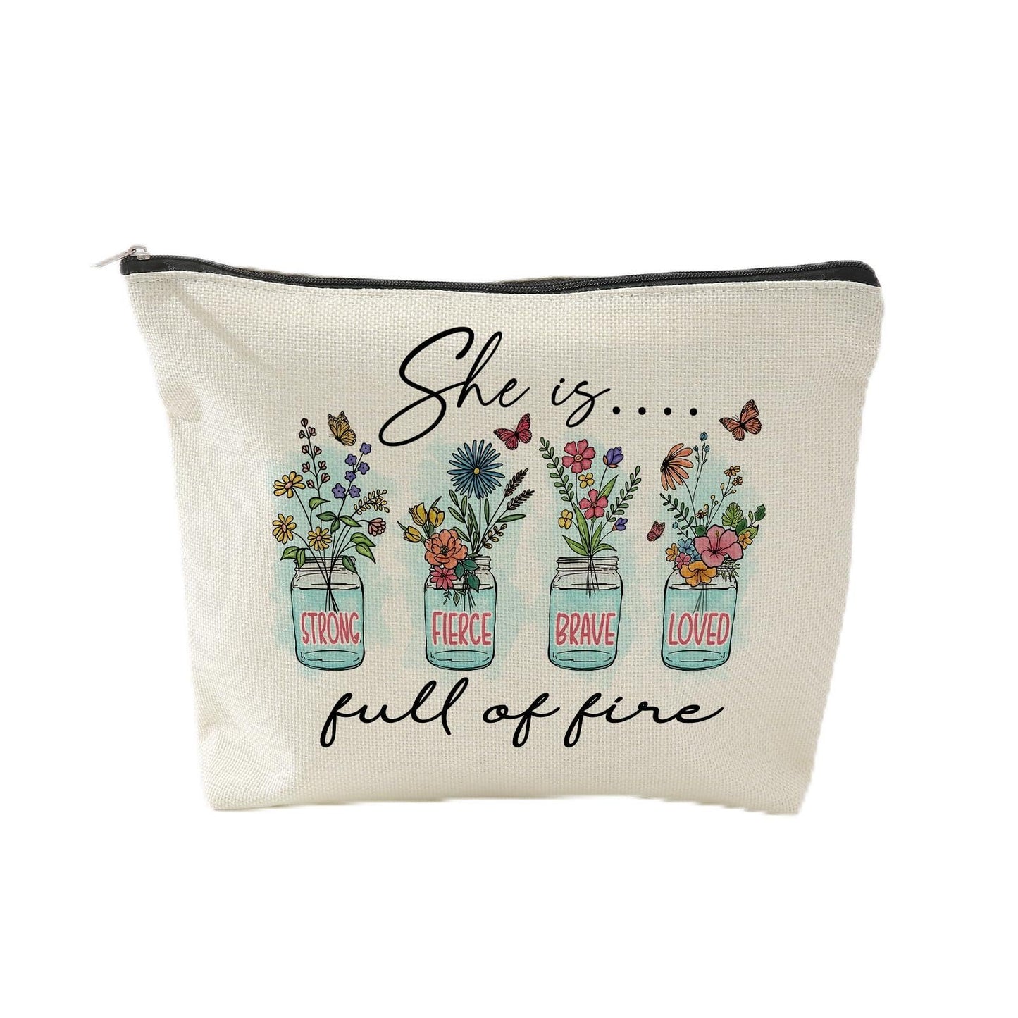 Large Floral Cotton Cosmetic Bag Waterproof Lined Zipper Pouch – Floral