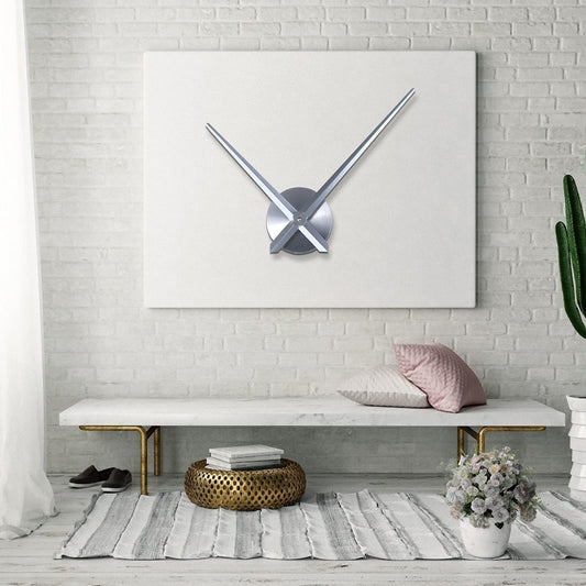 URAQT Large Clock Hands and Mechanism, Modern Silver Long Hands Wall Clock, DIY Silent Movement Mechanism Battery Powered Wall Clock for Living Room Home Decoration, Silver