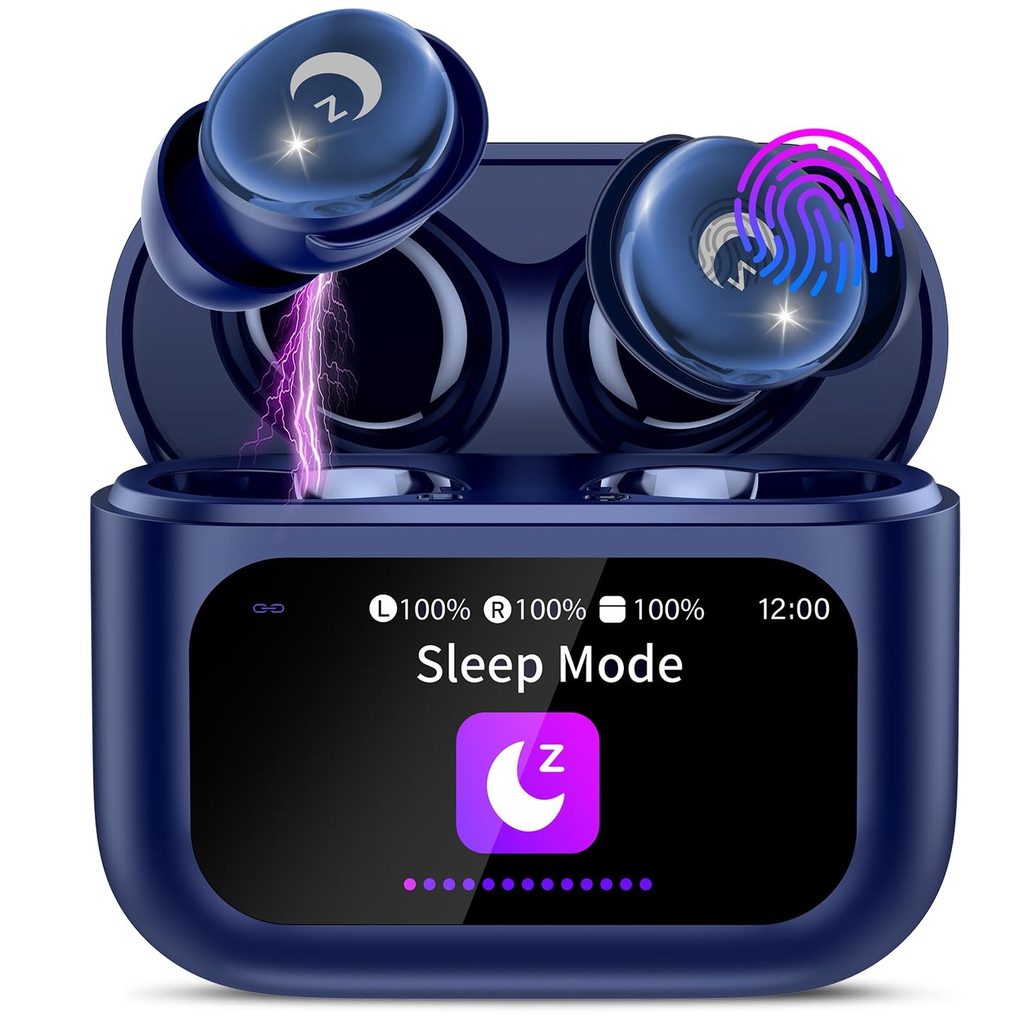 Mini Bluetooth Earbuds Touch Screen Noise Cancelling 48h Playtime IP7 Waterproof – Blue