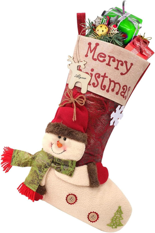 Christmas Stockings Large 49cm Santa Snowman Reindeer Hanging Stockings – 49cm