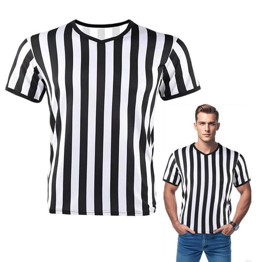 Men's Umpire Referee Jersey V-Neck Stripe Breathable Official Shirt – V-Neck