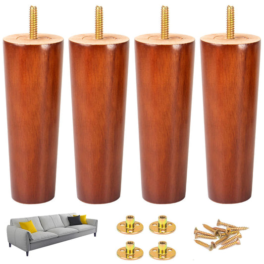 20 cm Wooden Furniture Legs Set of 4 Cone Shaped Replacement Feet – Walnut