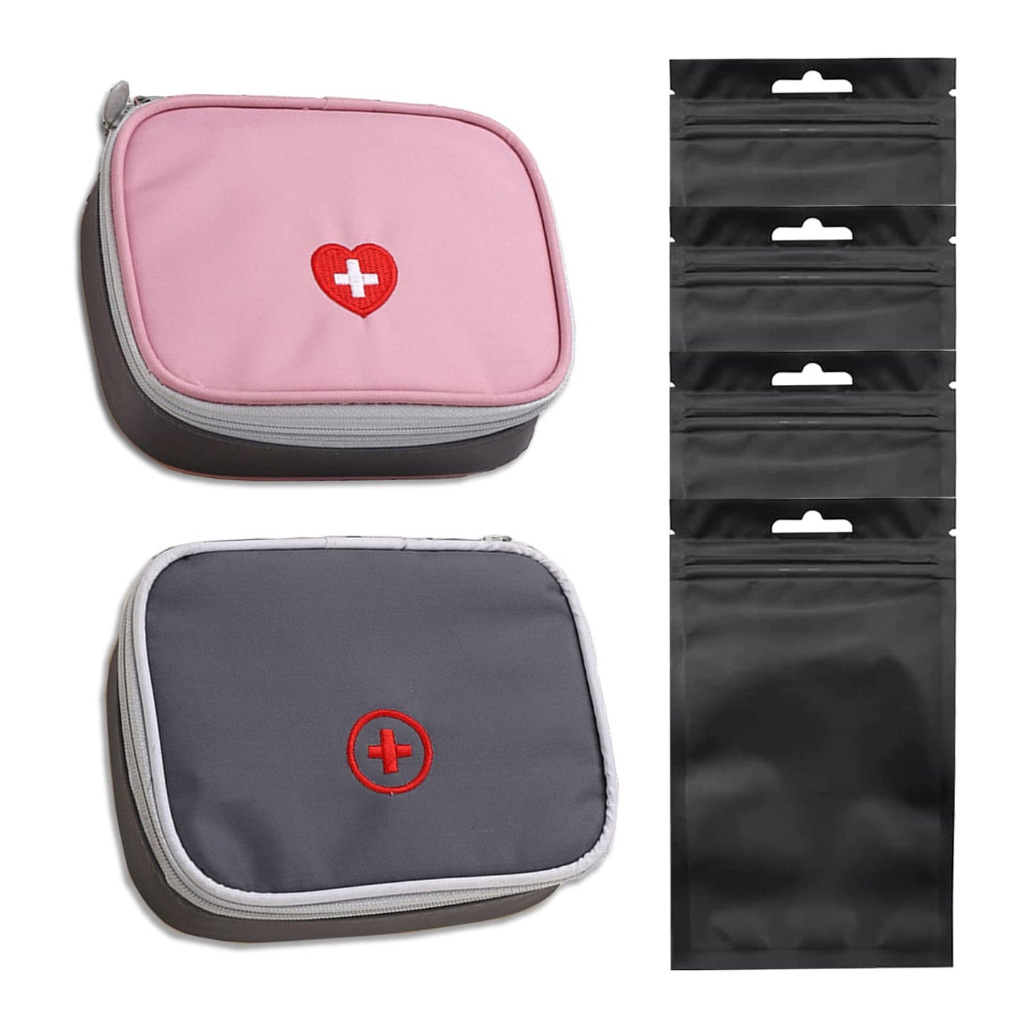 Mini First Aid Bag Portable Travel Empty Pouch with 4 Resealable Bags – 13x10x4cm 2pcs