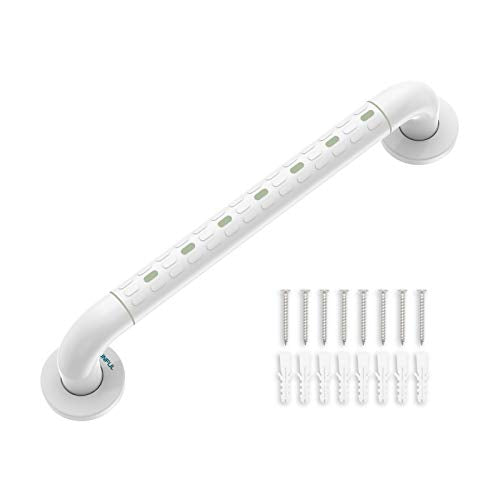 modunful Bathroom Grab Rails, Straight Stainless Steel Shower Grab Handles with Plastic-Plated Finish(Anti-Slip Grip, Luminous Circles) and Cover Flange, 48 cm