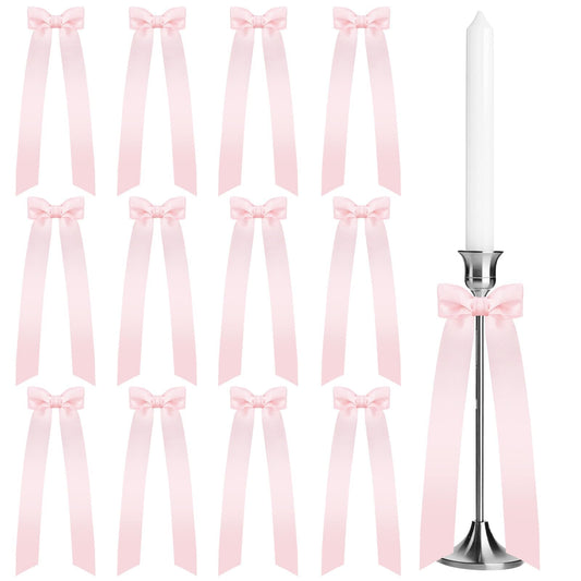 Candle Holders Set 12 Bow Decorative Table Centrepieces Ribbon Party Supplies – Pink