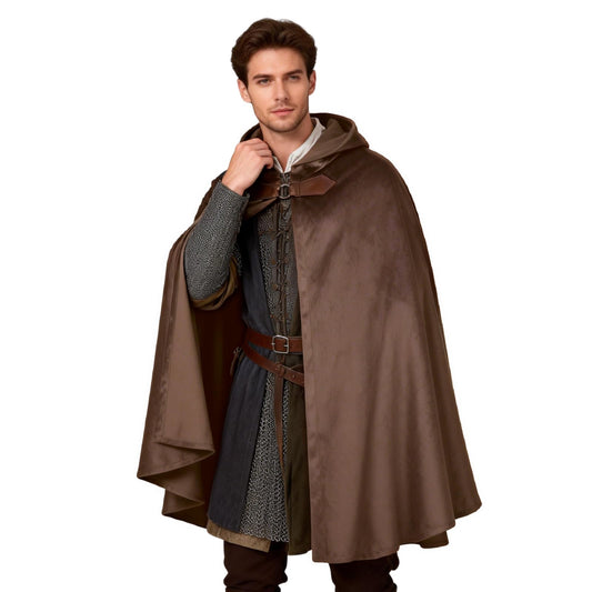 Medieval Cloak with Hood Adults Renaissance Cape Cosplay LARP Costume – Brown 80cm