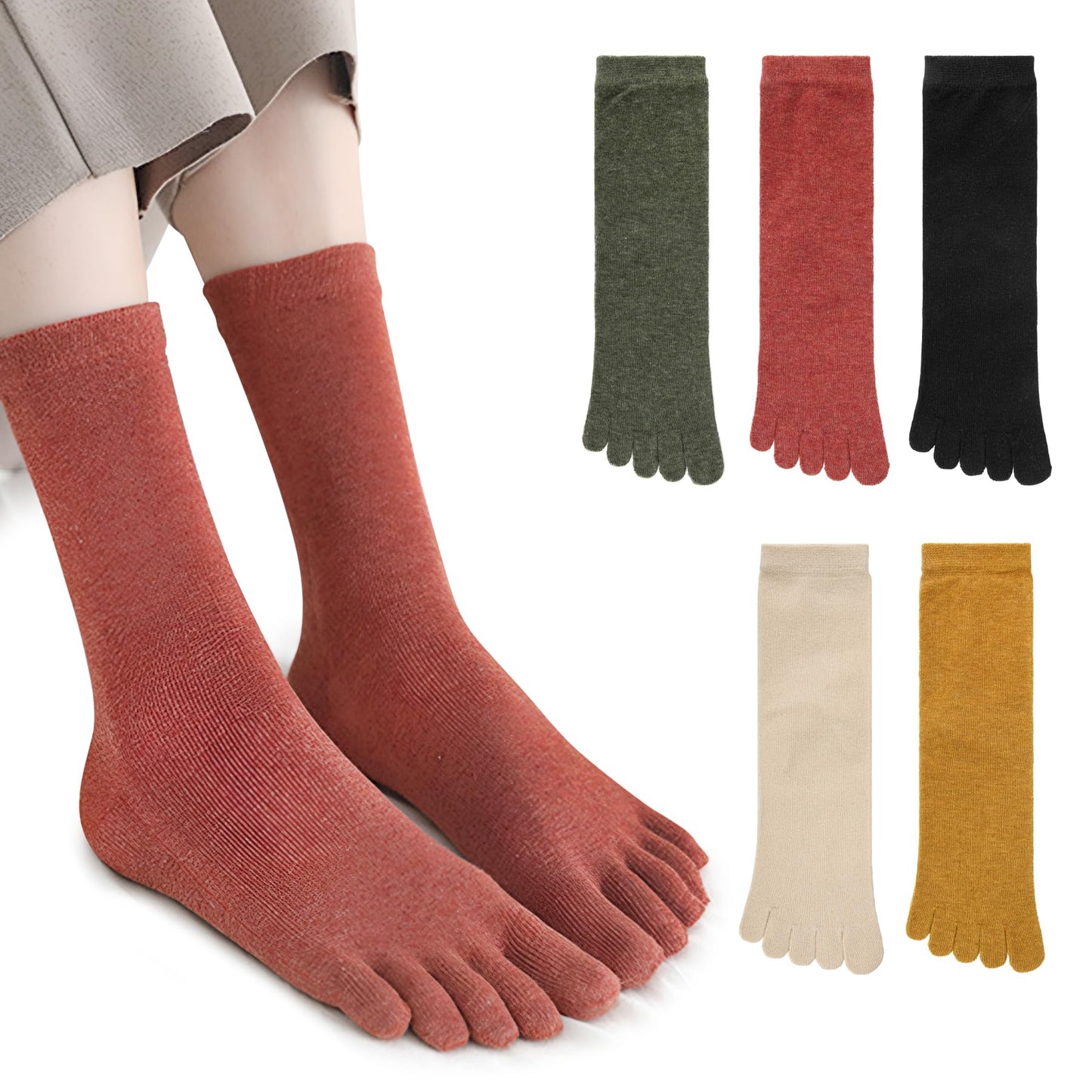 Vivikivi 5 Pairs Women's Toe Socks, Five Finger Running Athletic Socks, Breathable Cotton Toe Separated Socks for Women Sports