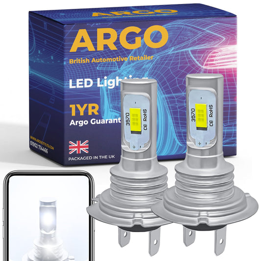 Argo H7 Led Headlight Bulb Xenon White 6000k 12v H7 477 Car Headlight Bulb Canbus Error Free High Low Dipped Main Beam Headlamp Bright Fog Car Light Bulbs 499 PX26D H7 Headlight Bulb