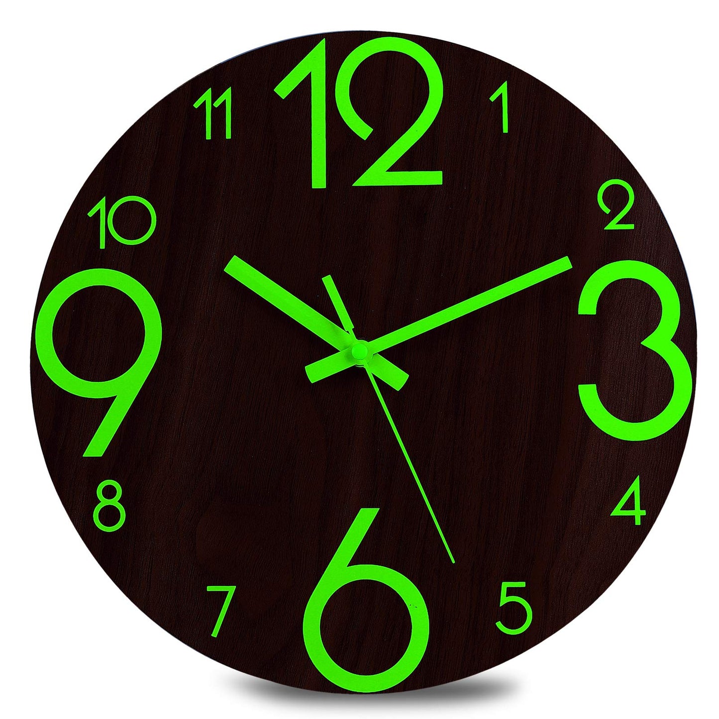 Plumeet Luminous Wall Clocks - 12'' Non-Ticking Silent Wooden Clock with Night Light - Large Decorative Wall Clock for Kitchen Office Bedroom (Flat Number)