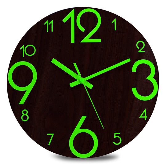 Plumeet Luminous Wall Clocks - 12'' Non-Ticking Silent Wooden Clock with Night Light - Large Decorative Wall Clock for Kitchen Office Bedroom (Flat Number)
