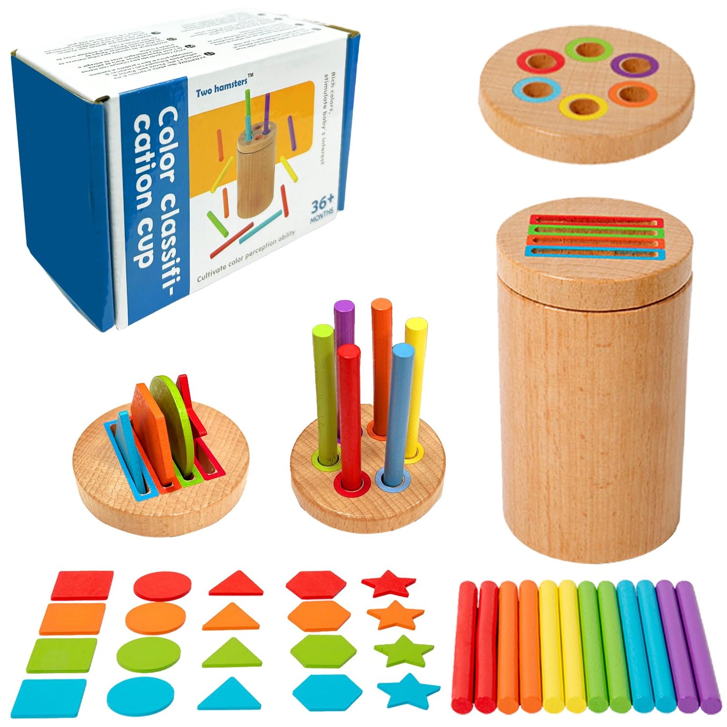 Wooden Colour Sorting Montessori Toy 2-in-1 Fine Motor Educational – Multi