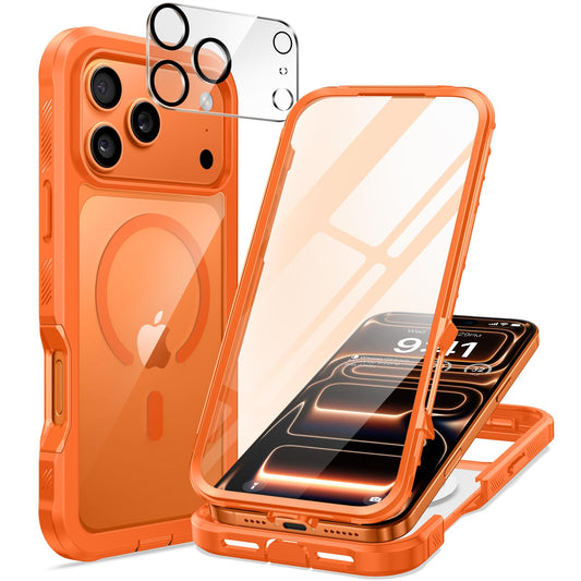 iPhone 17 Pro Max Case Magnetic with Tempered Glass Protector – Orange