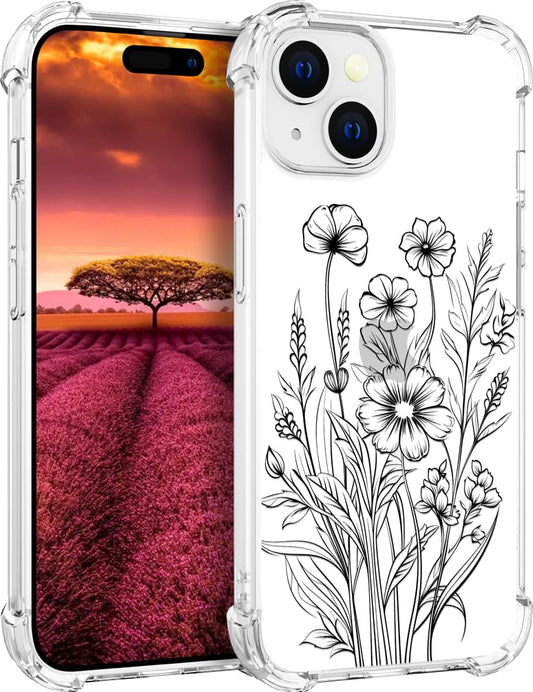 Apple iPhone 15 Floral Clear Silicone Case Slim Designer Cute – Clear iPhone 15