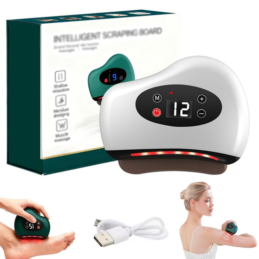 3-in-1 Heated Vibration Massage Tool Gua Sha Fascia Cordless Portable – White