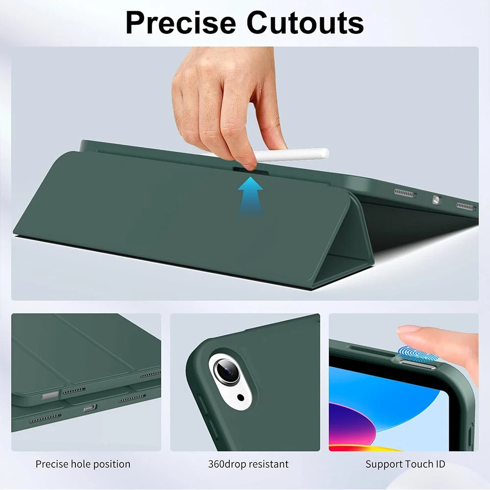 Tri-fold Flip Case for iPad 10th 11th gen A16 5 6 7 8 9 Air 4/5/6/7 Pro 11 12.9 mini Soft Protective Cover with Auto Sleep/Wake