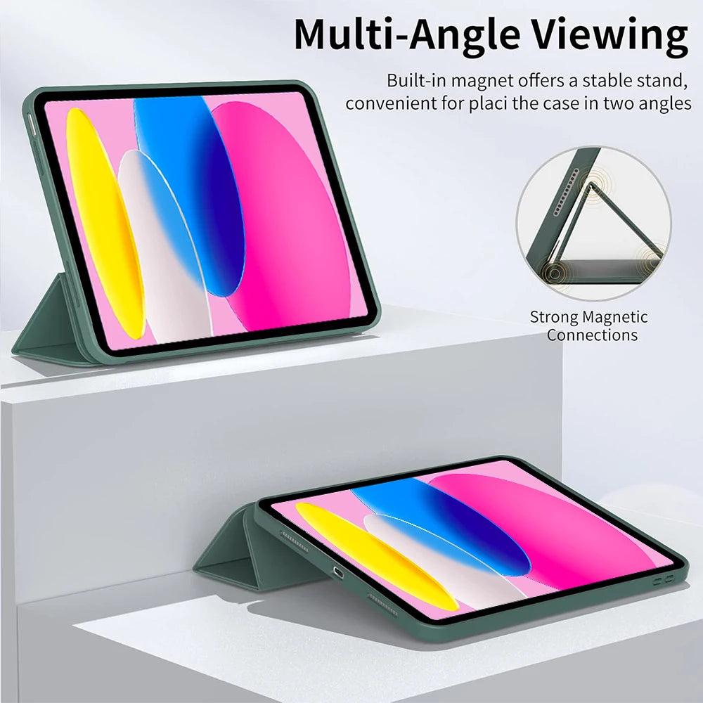 Tri-fold Flip Case for iPad 10th 11th gen A16 5 6 7 8 9 Air 4/5/6/7 Pro 11 12.9 mini Soft Protective Cover with Auto Sleep/Wake