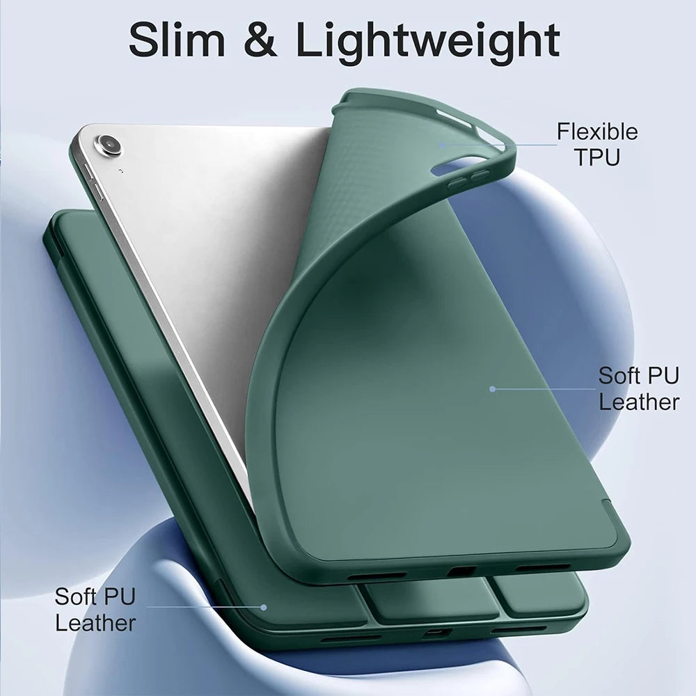 Tri-fold Flip Case for iPad 10th 11th gen A16 5 6 7 8 9 Air 4/5/6/7 Pro 11 12.9 mini Soft Protective Cover with Auto Sleep/Wake