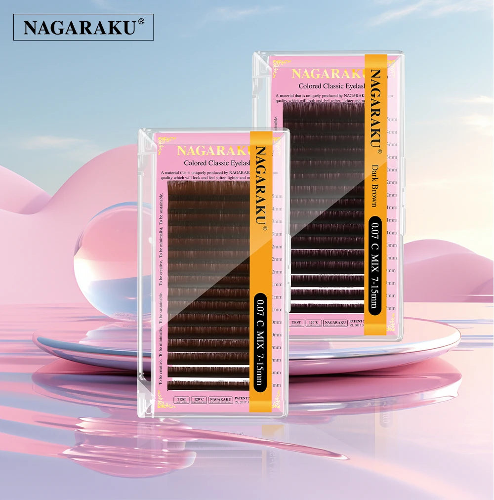 NAGARAKU Brown Eyelashes Individual Eyelash Makeup 16 Lines Brown Color High Quality Super Soft Natural Synthetic Mink