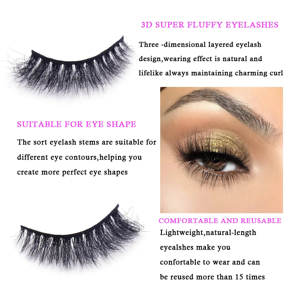 AMAOLASH Eyelashes 3D Mink Lashes Long Lasting Mink Eyelashes Natural Volume Eyelash Extension False Eyelashes Makeup A04