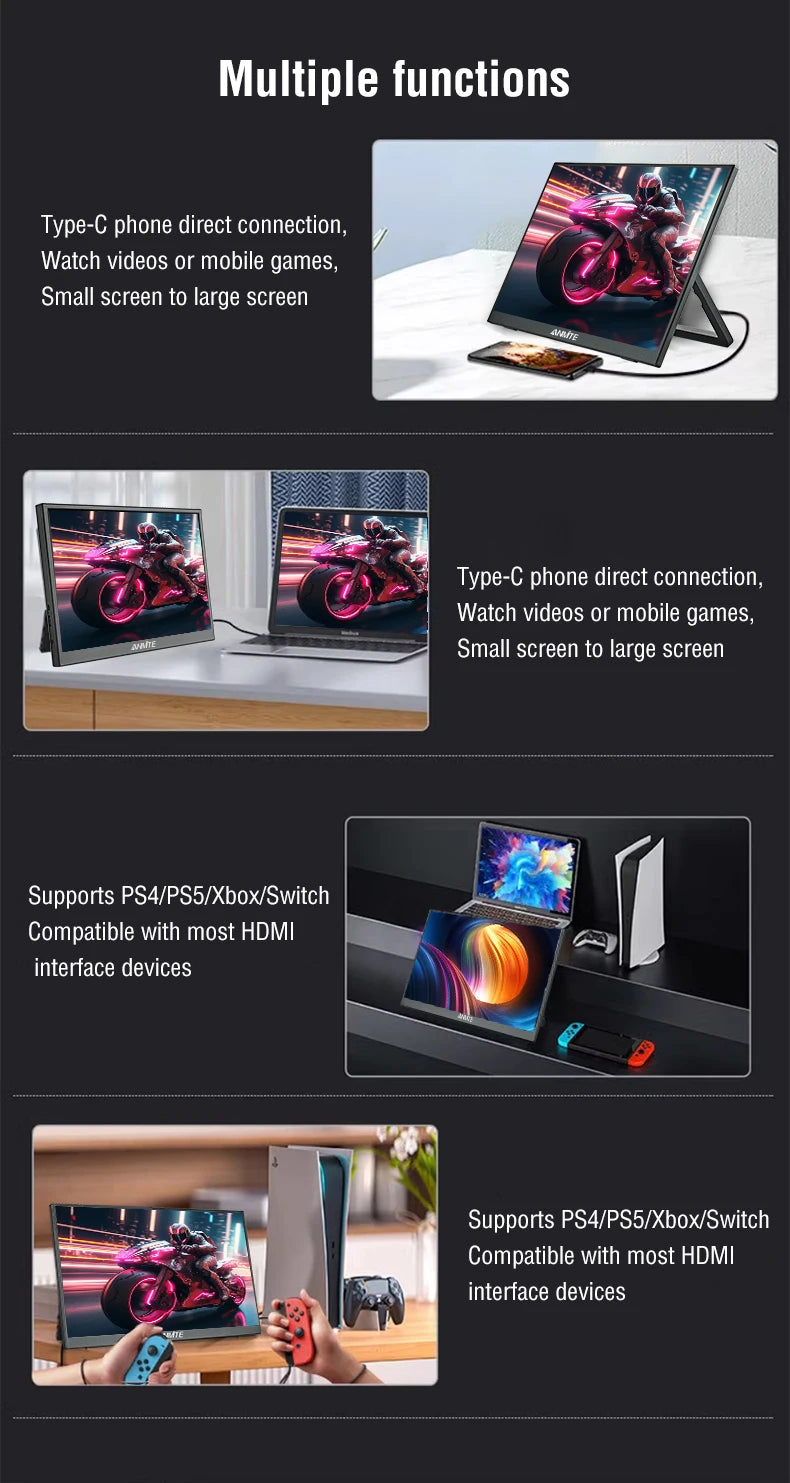 Anmite 15.6-Inch Portable Touch Monitor Non-touch optional 1080P HDR 16:9  For XBox PS4 / 5 Switch Cell Phone PC Loptop Extensio