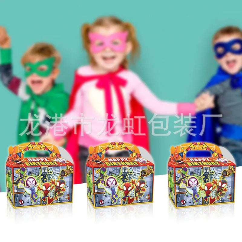 Spider Man Universe Avengers Party Gift Candy White Paper Handheld Paper Box Birthday Party Children