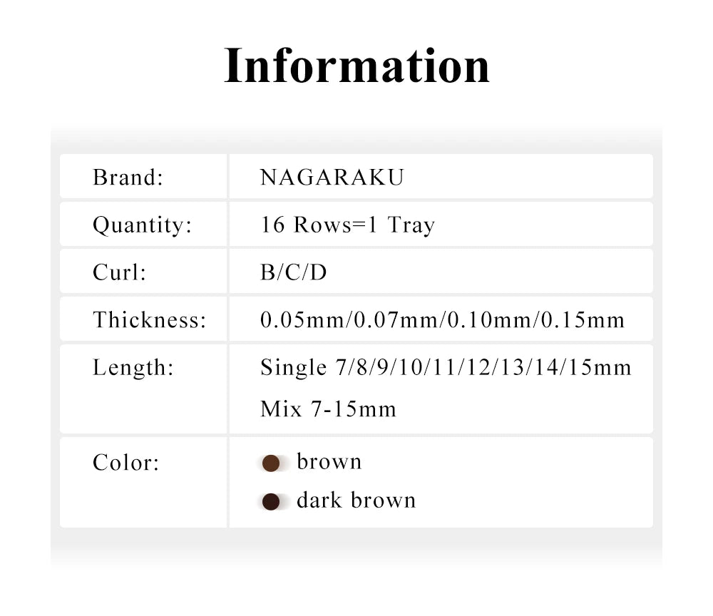 NAGARAKU Brown Eyelashes Individual Eyelash Makeup 16 Lines Brown Color High Quality Super Soft Natural Synthetic Mink