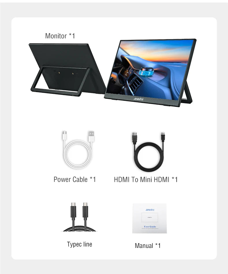 Anmite 15.6-Inch Portable Touch Monitor Non-touch optional 1080P HDR 16:9  For XBox PS4 / 5 Switch Cell Phone PC Loptop Extensio