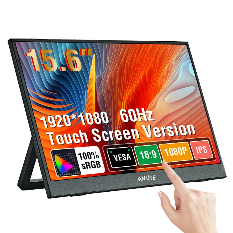 Anmite 15.6-Inch Portable Touch Monitor Non-touch optional 1080P HDR 16:9  For XBox PS4 / 5 Switch Cell Phone PC Loptop Extensio