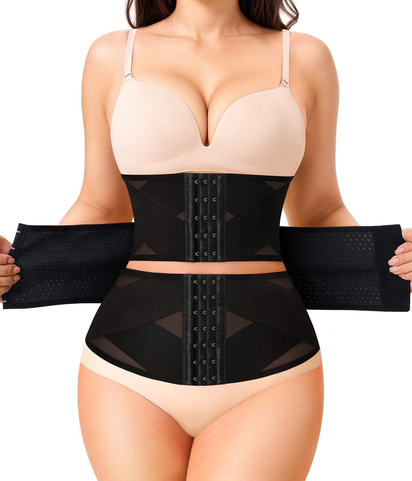 KUMAYES Waist Trainer Women Body Shaper, Waist Cincher Gym Sweat Belt for Weight Loss Women Stomach Flattener Postpartum Belly Wrap Corset (Black, M)