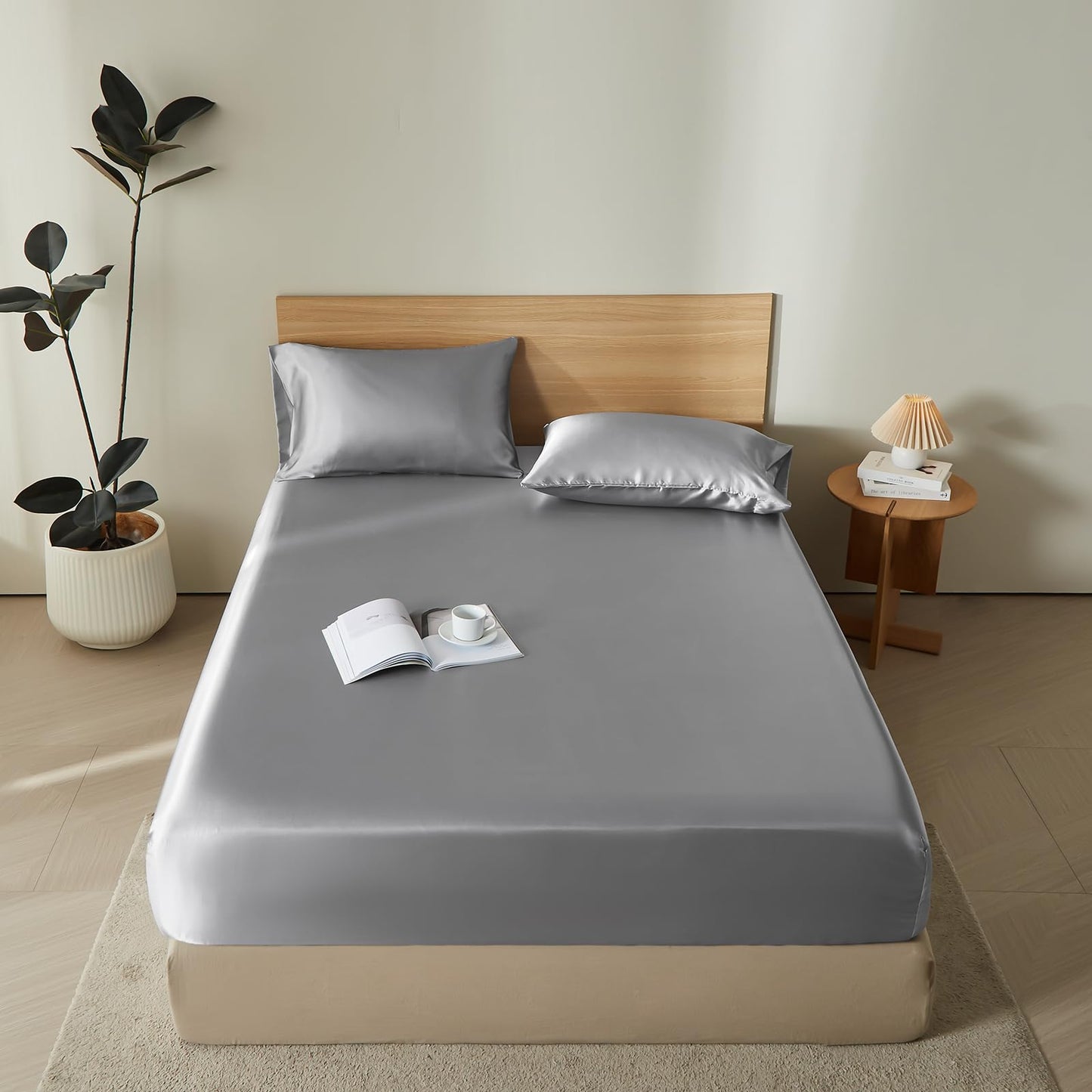 Satin Fitted Sheet Deep Pocket Breathable – Grey King