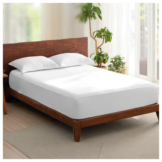 100% Egyptian Cotton Fitted Sheet 300 Thread Count Breathable Hotel Quality 30cm Deep Single – White