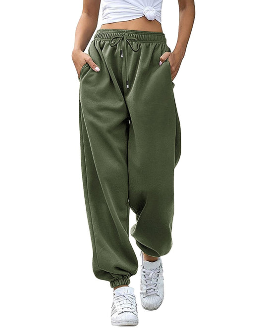 Women's Joggers Sweatpants Elastic Waist Drawstring Pockets Lounge Sport – Army Green L